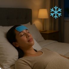 침대에 눕고 쿨링팩 올리기