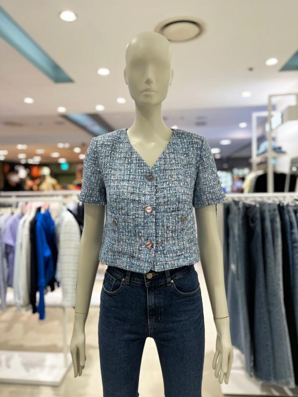 게스 여성 노카라 반팔 트위드 자켓 YN2W1877