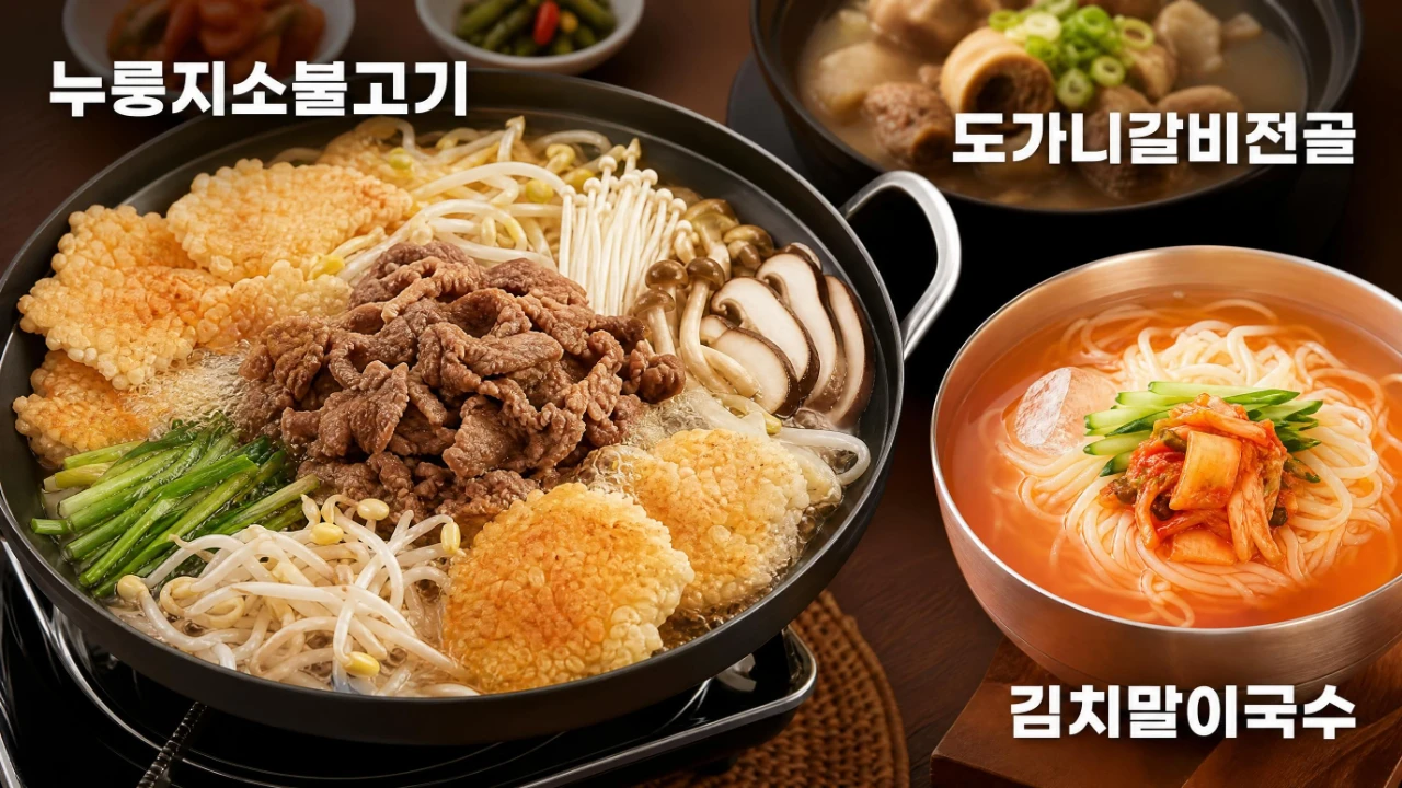 선인불고기 누룽지소불고기와 도가니갈비전골, 김치말이국수 메뉴 안내 이미지