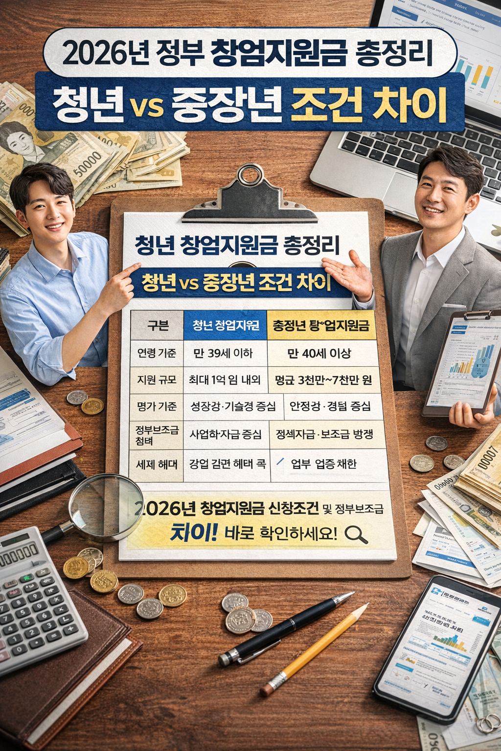 2026년 정부 창업지원금, 청년&middot;중장년 조건 차이