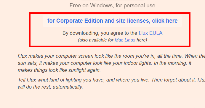 f.lux 다운로드 홈페이지