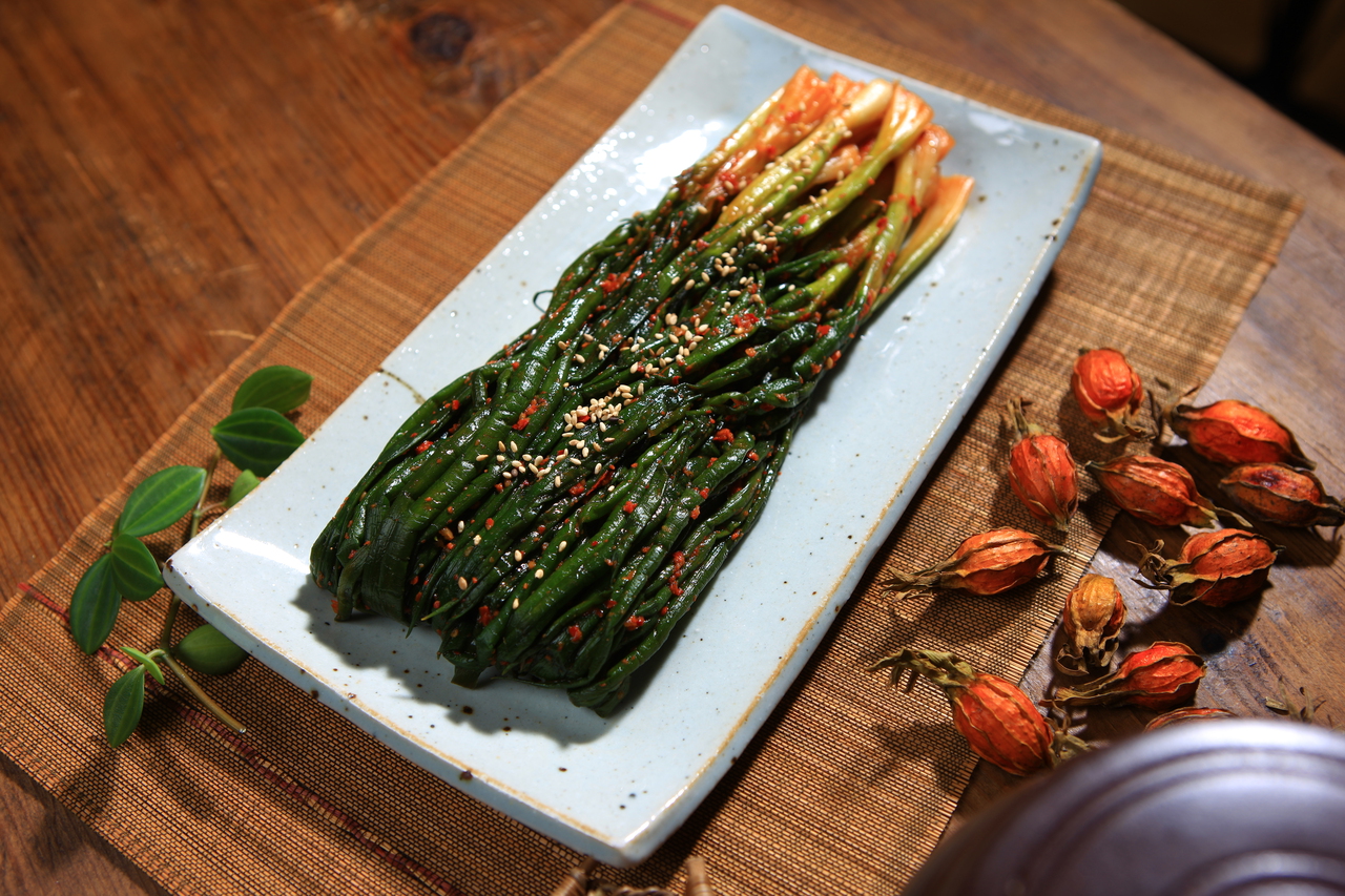 Spring Onion Kimchi on a plate