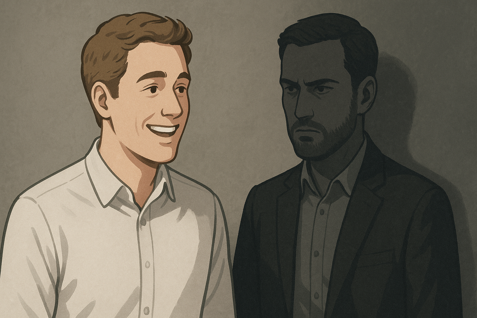 겉과 속이 다른 사람의 양면성을 표현한 일러스트