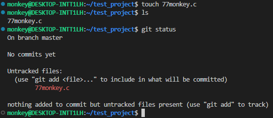 touch 77monkey.c; git status