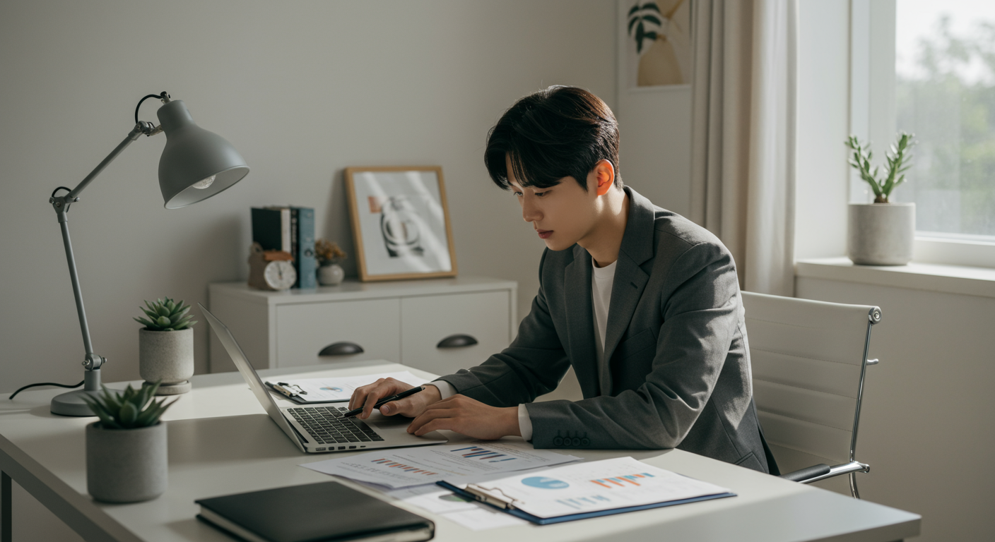 돈관리 중인 남자 사진