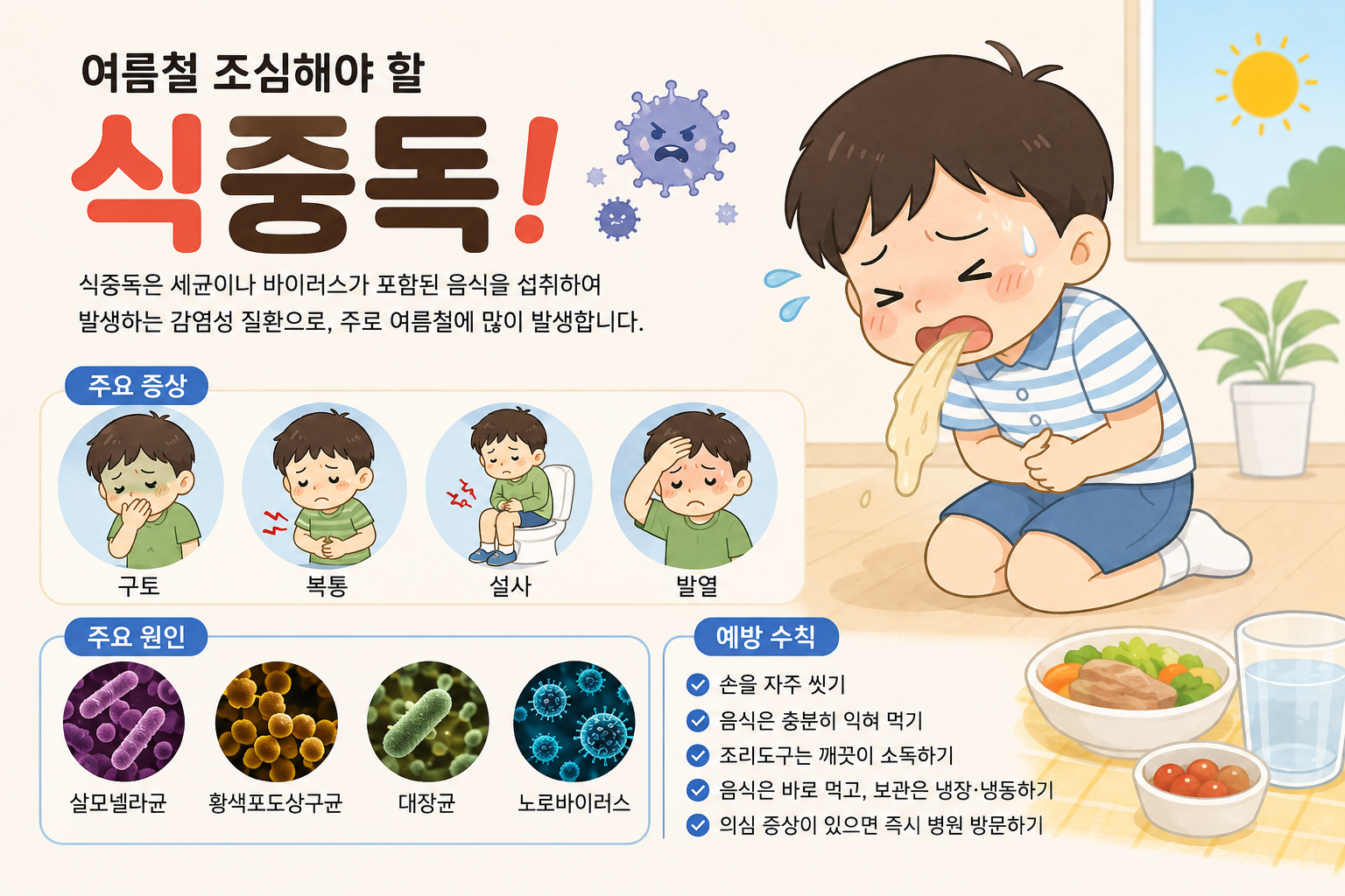 여름철 식중독, 아이가 구토와 설사를 한다면? 원인부터 대처법까지