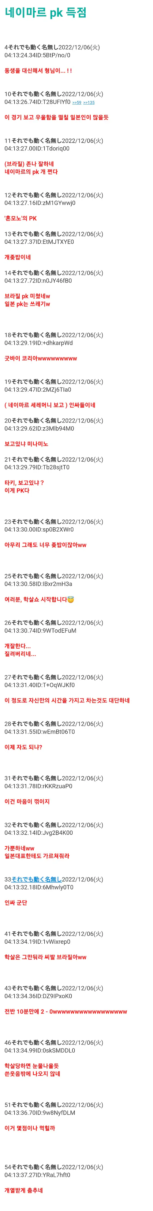 월드컵 한국과 브라질 16강 경기 일본 5ch 반응