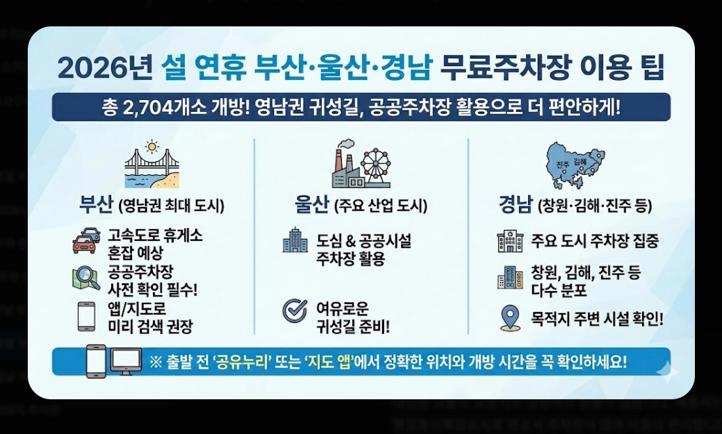 명절 무료주차장 확인(2026년, 설 연휴, 개방 현황)(+ 조회 방법)