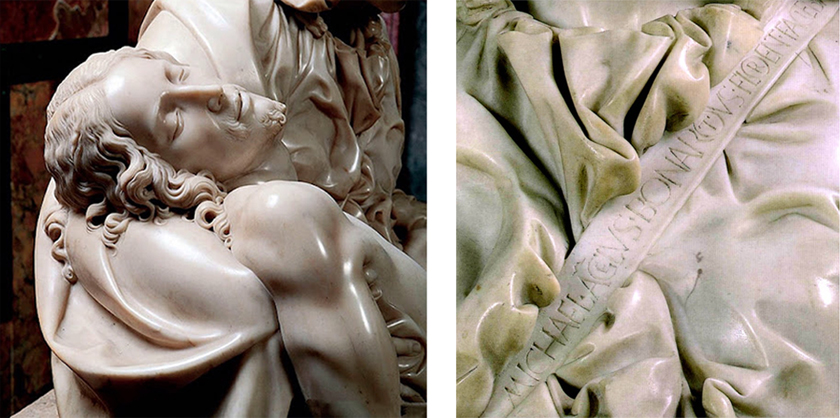 예수의 얼굴, 미켈란젤로의 서명