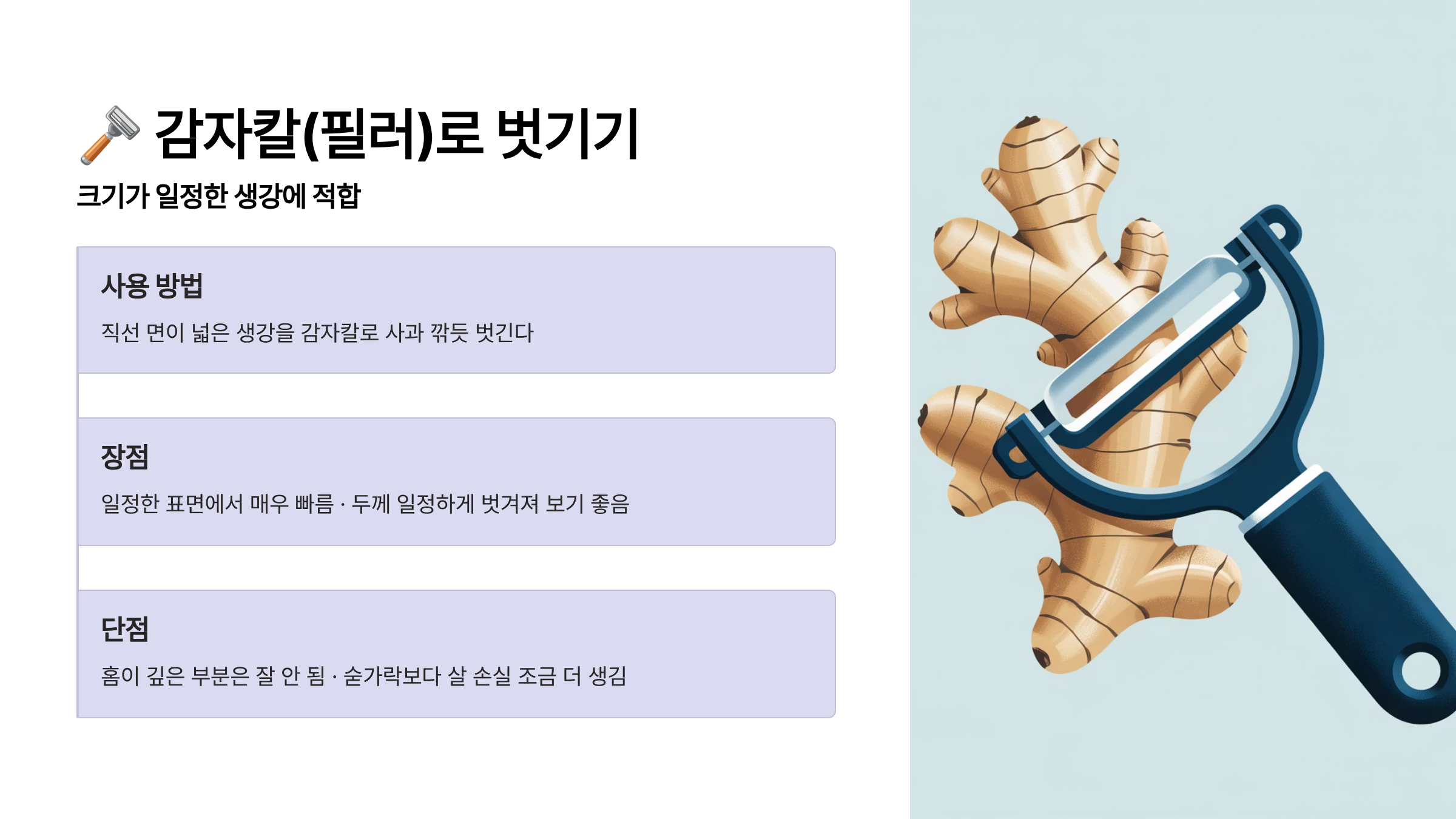 생강 껍질 감자칼로 벗기기