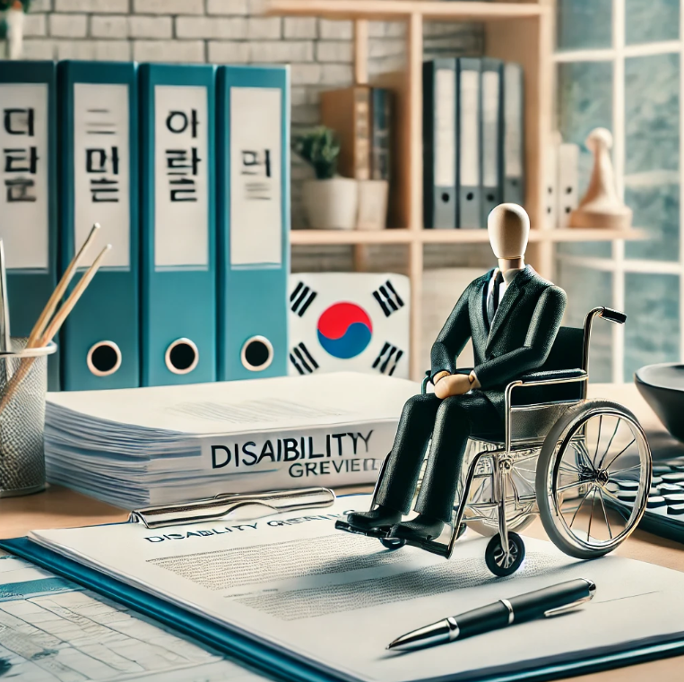 장애 등급을 확인하는 문서들이 놓여있는 사무실 장면