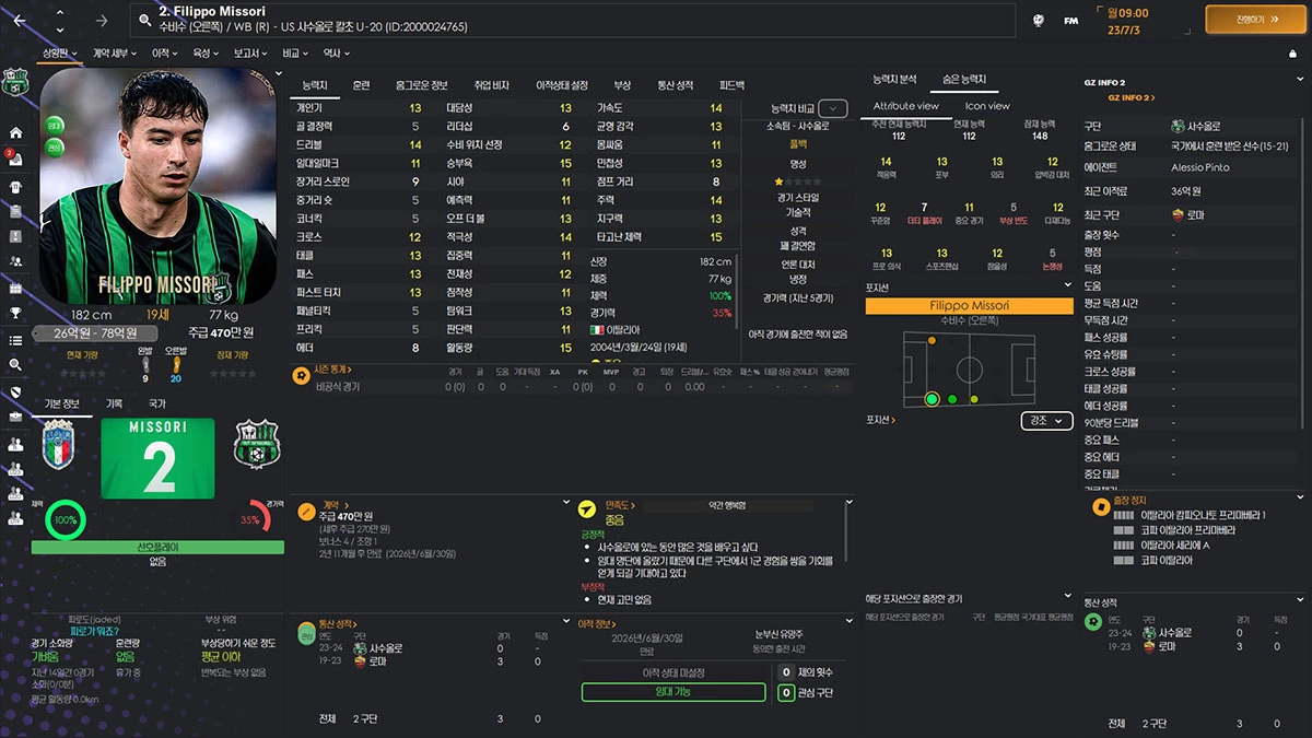 FM2024 필리포 미소리(Filippo Missori) 능력치