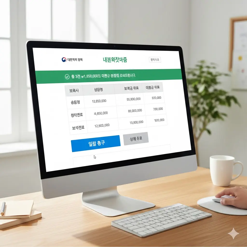 내보험찾아줌 홈페이지 조회 결과 화면 이미지