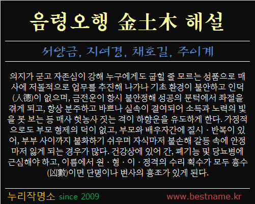 음령오행-금토목-해설