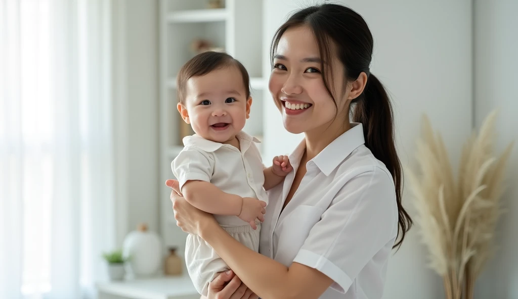 가정주부 엄마, 아기랑 웃으며 사진_이미지