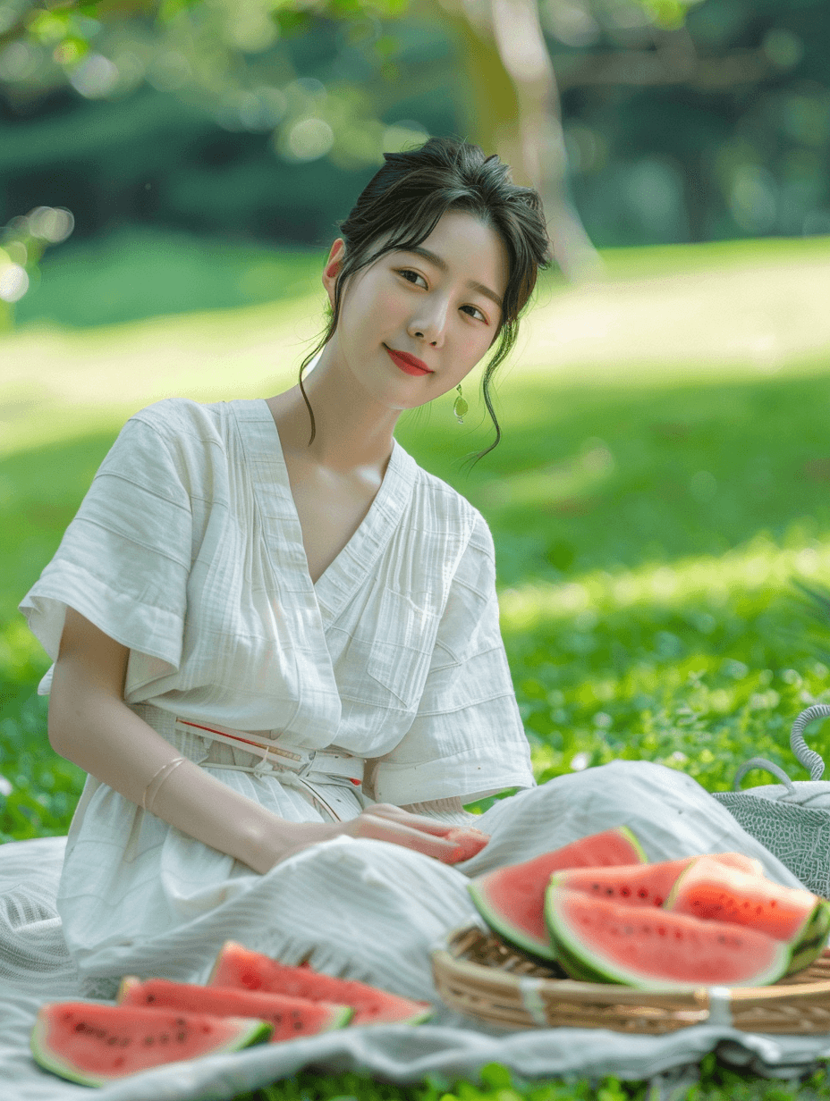 여름날-수박과-여성-이미지