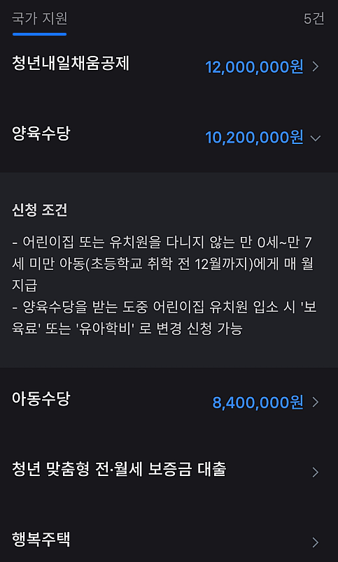 국가 지원금 조회