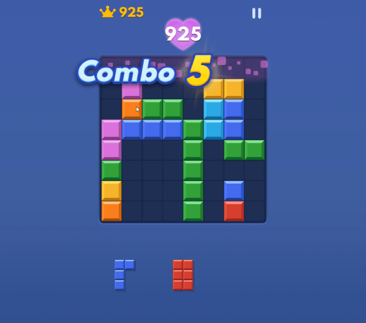 블록들을-빈칸에-배치하여-가로줄을-완성하고-점수를-획득하는-화면