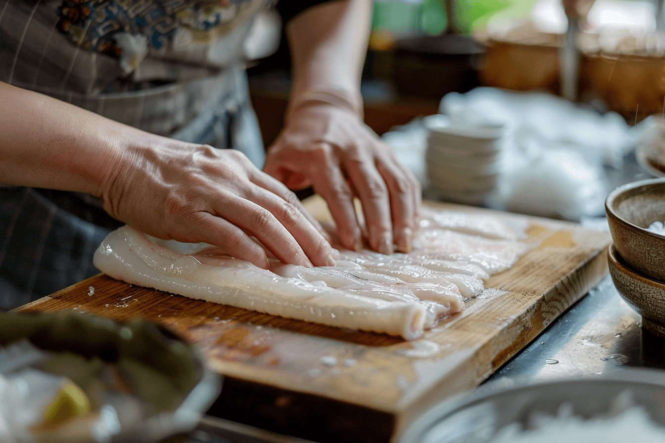 도마-위에서-장어를-손질중인-사람