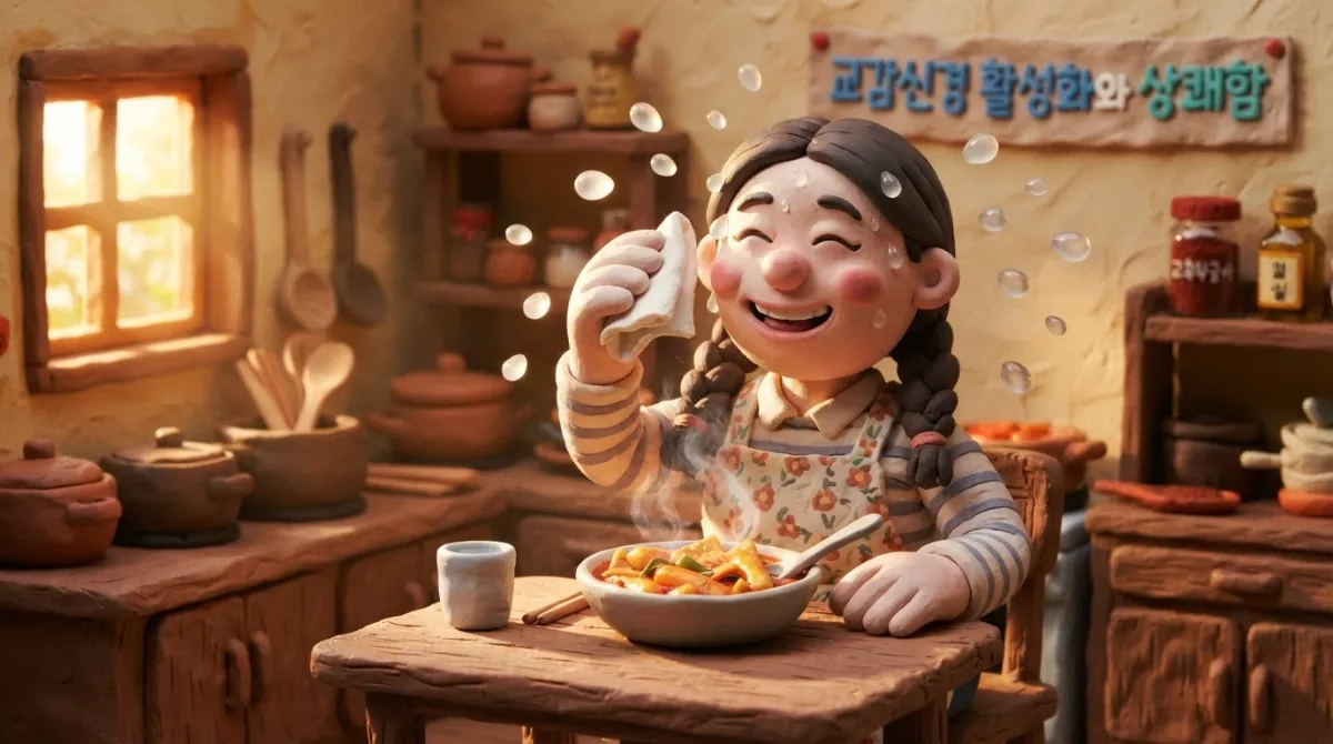 매운 음식 섭취 후 교감신경 활성화와 발한 작용으로 느껴지는 상쾌함