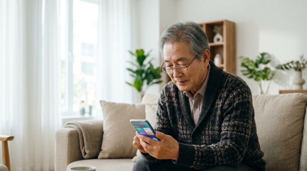 스마트폰으로 카드 잔액을 확인하는 모습