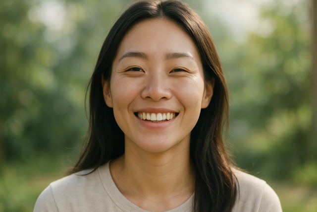 코 건강을 회복해 밝게 미소짓는 한국 여성