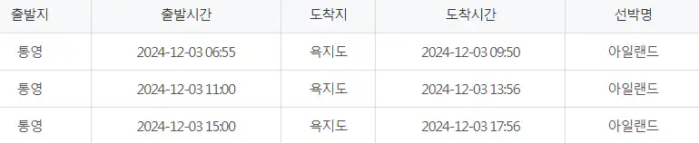 통영항 욕지도 배시간표