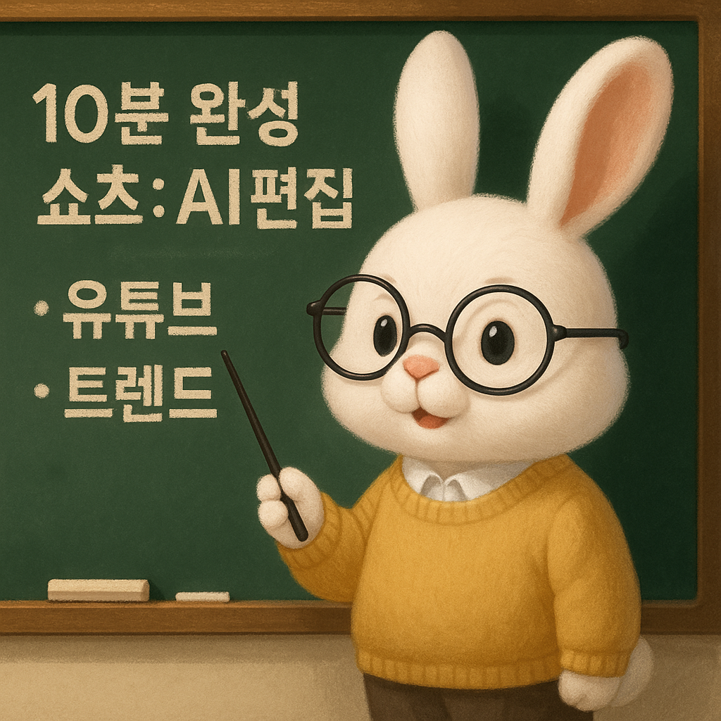 10분완성 AI 쇼츠 제작하기를 설명해주는 토끼