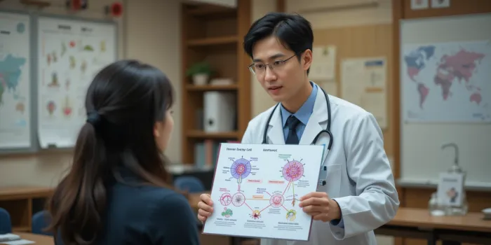 의사가 면역세포를 설명하는 장면