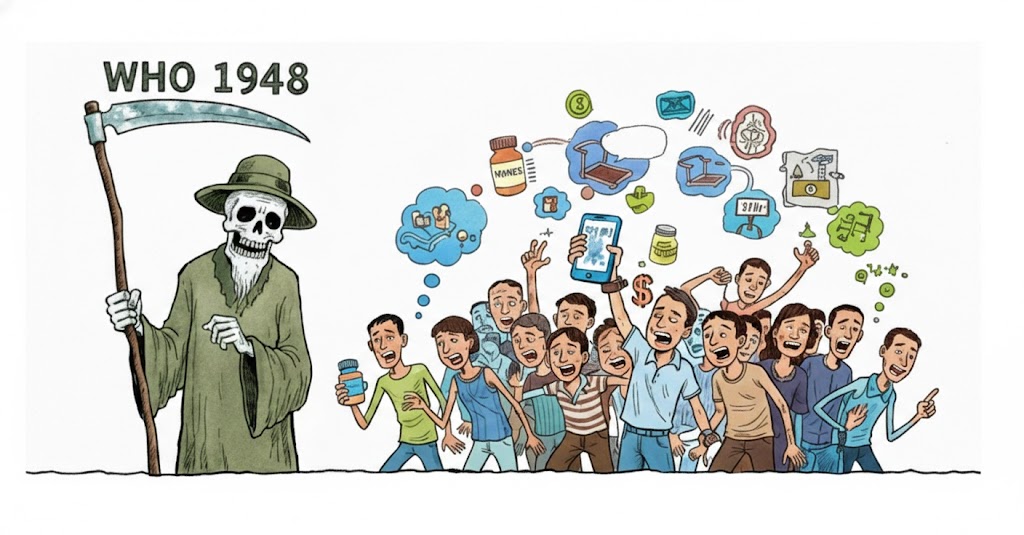 1948년 세계보건기구(WHO)는 건강을 “신체적·정신적·사회적으로 완전히 안녕한 상태”라고 정의했습니다. 이 정의는 지금까지도 중요한 기준으로 기능해 왔지만, 21세기의 삶을 충분히 설명하기에는 한계가 있습니다.