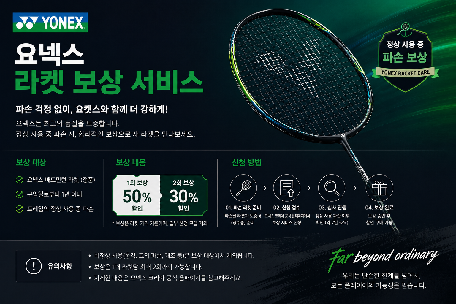 요넥스 라켓 보상