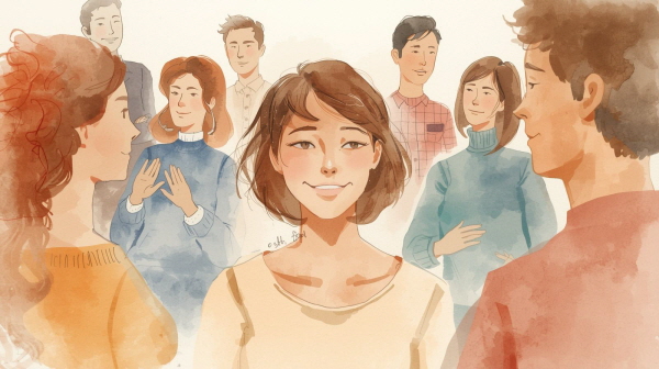 ESFJ 청소년은 따뜻하고 사교적인 기질을 가지고 있으며, 관계 속에서 인정받고 타인과 조화를 이루는 것을 중요하게 여깁니다에 관한 그림입니다