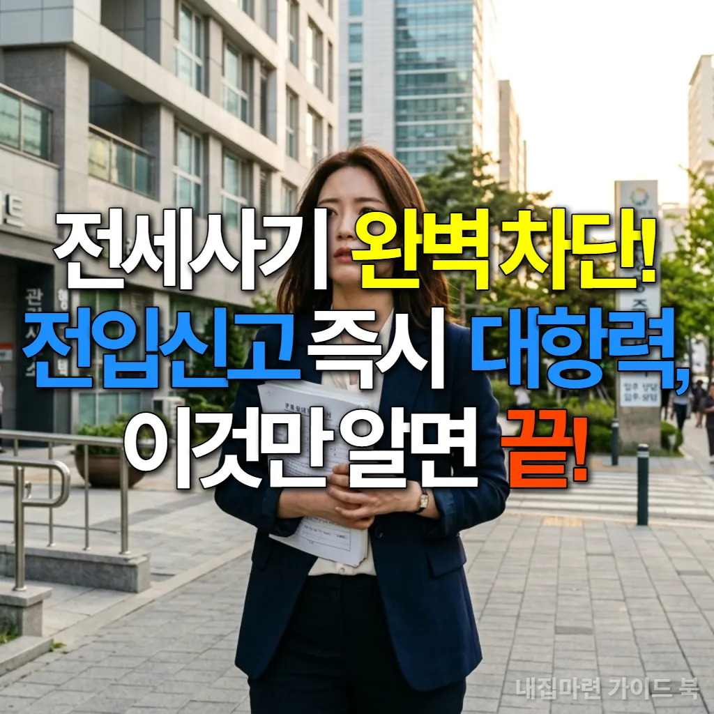 전세 계약 서류를 들고 아파트 앞에 서 있는 젊은 한국 여성