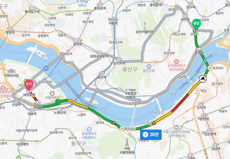 금호역 라비체 - 여의도 차량 거리