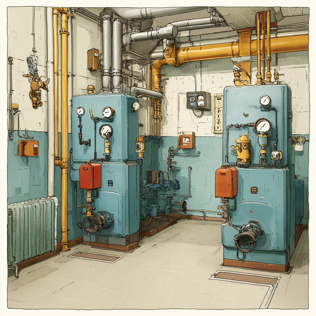 보일러와 히터, 계량기 등 난방시설 전체 모습