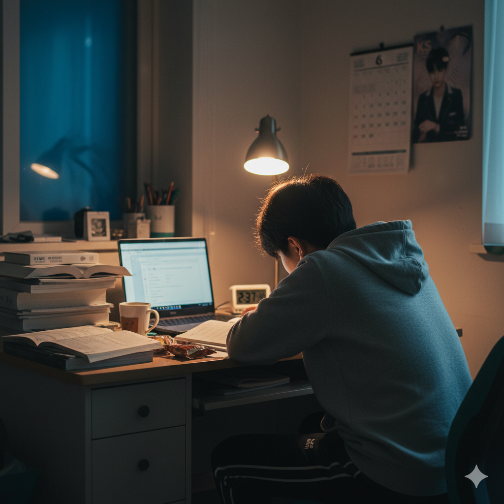 열심히 공부하고 있는 학생의 뒷모습