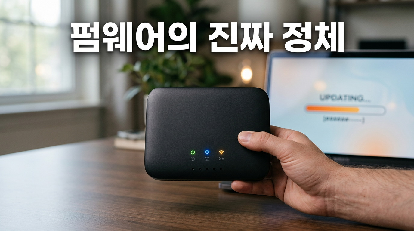 펌웨어 뜻을 보여주는 공유기와 업데이트 화면 사진