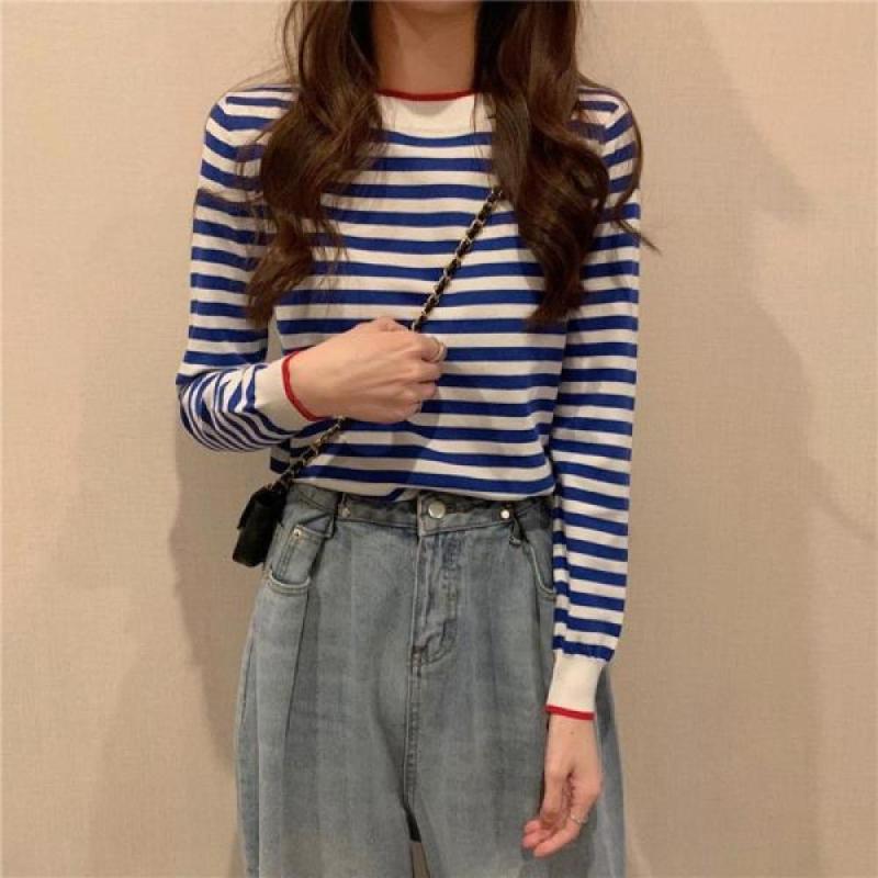 2컬러 줄무늬 니트긴팔티 간절기 니트티 F59624