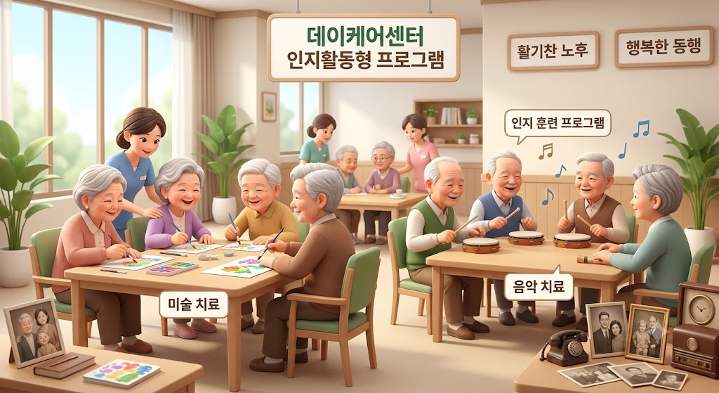 주.야간 보호 센터(데이케어 센터)에서 인지 훈련 프로그램을 받는 어르신 모습