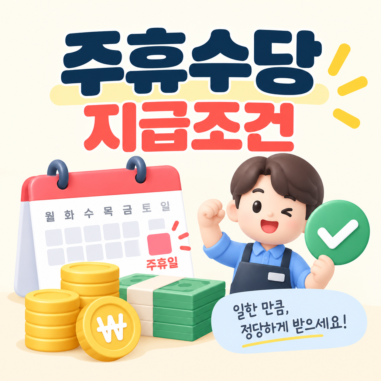주휴수당 지급조건을 달력과 급여 이미지로 안내하는 대표 이미지