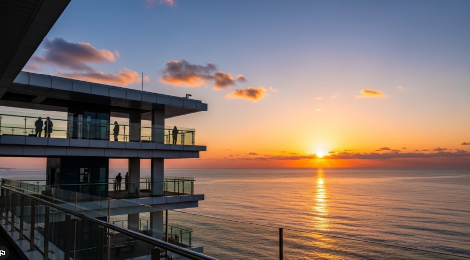 시화나래 휴게소에서 바라보는 바다 지평선 위로 오르는 해