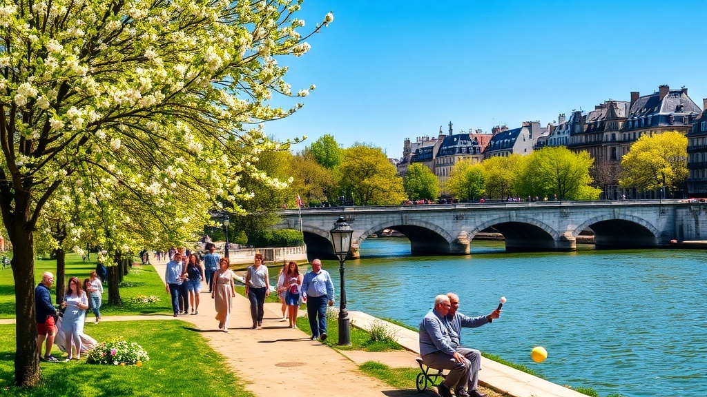 AI 이미지 생성 : "봄을 맞이하여 사람들이 야외로 쏟아져 나와 활발하게 산보합니다."