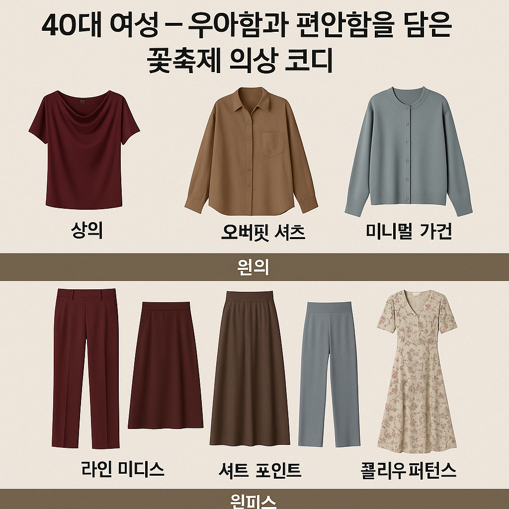 40대 여성 &ndash; 우아함과 편안함을 담은 꽃축제 의상 코디