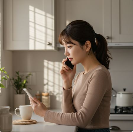 전화로 가스 고객상담 받는 여성 이미지