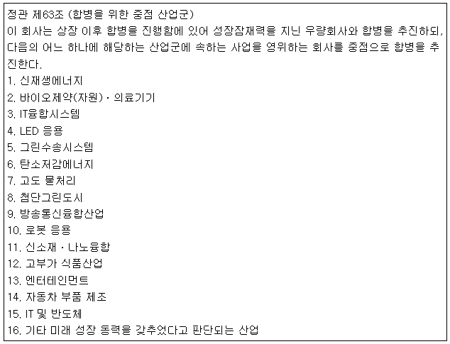 합병을 위한 중점 산업군