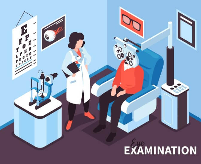 안과에서 검사 중인 환자