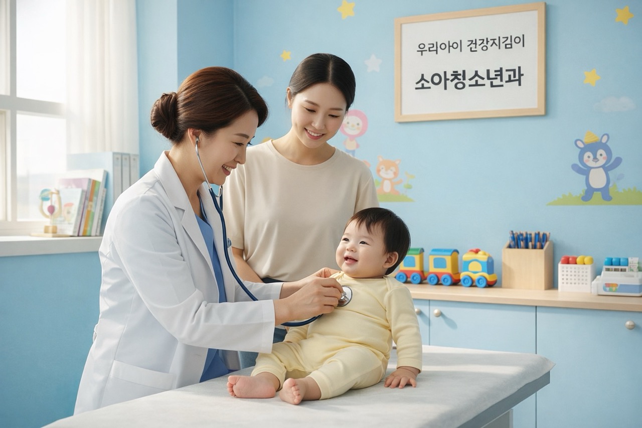 병원에서 RSV 진단을 위해 폐 청진을 받는 아기