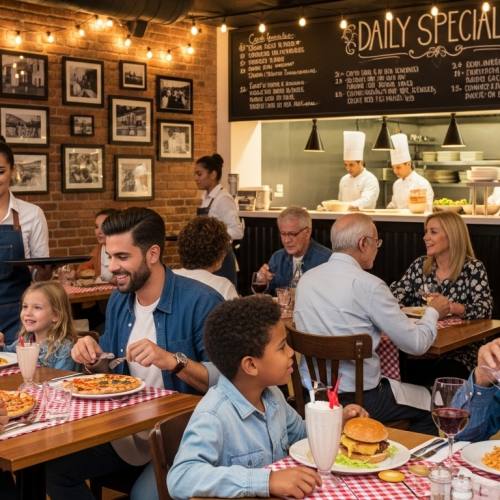 패밀리 레스토랑에서 식사하는 사진