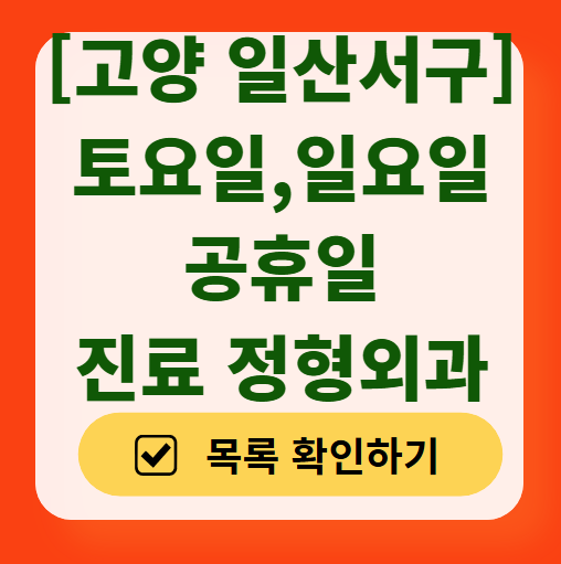 고양시 일산서구 일요일 문 여는 정형외과 목록 ❘ 토요일, 주말, 공휴일 진료 영업 병원 리스트
