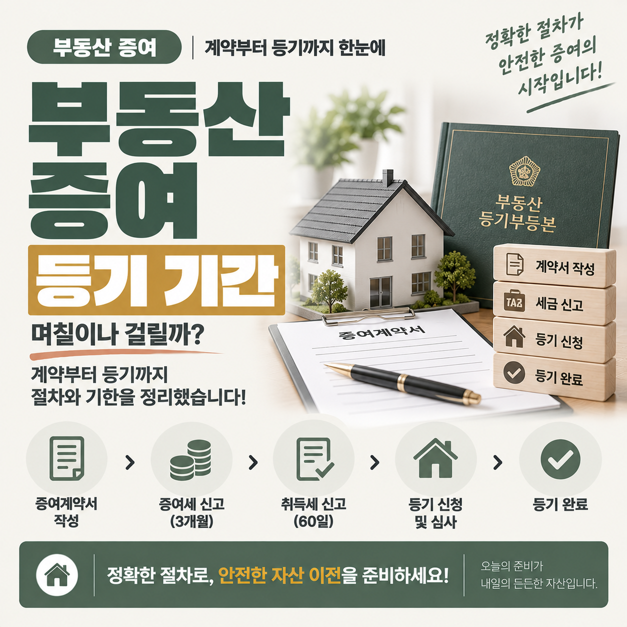 부동산 증여 절차와 등기 소요 기간을 확인하는 이미지